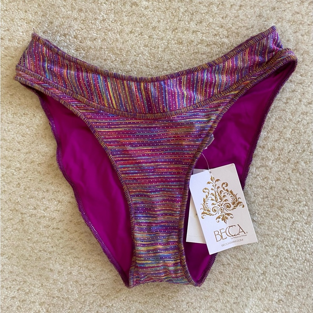 BECCA Mosaic Mia High-Leg Scoop Swimsuit Bottoms, Size S